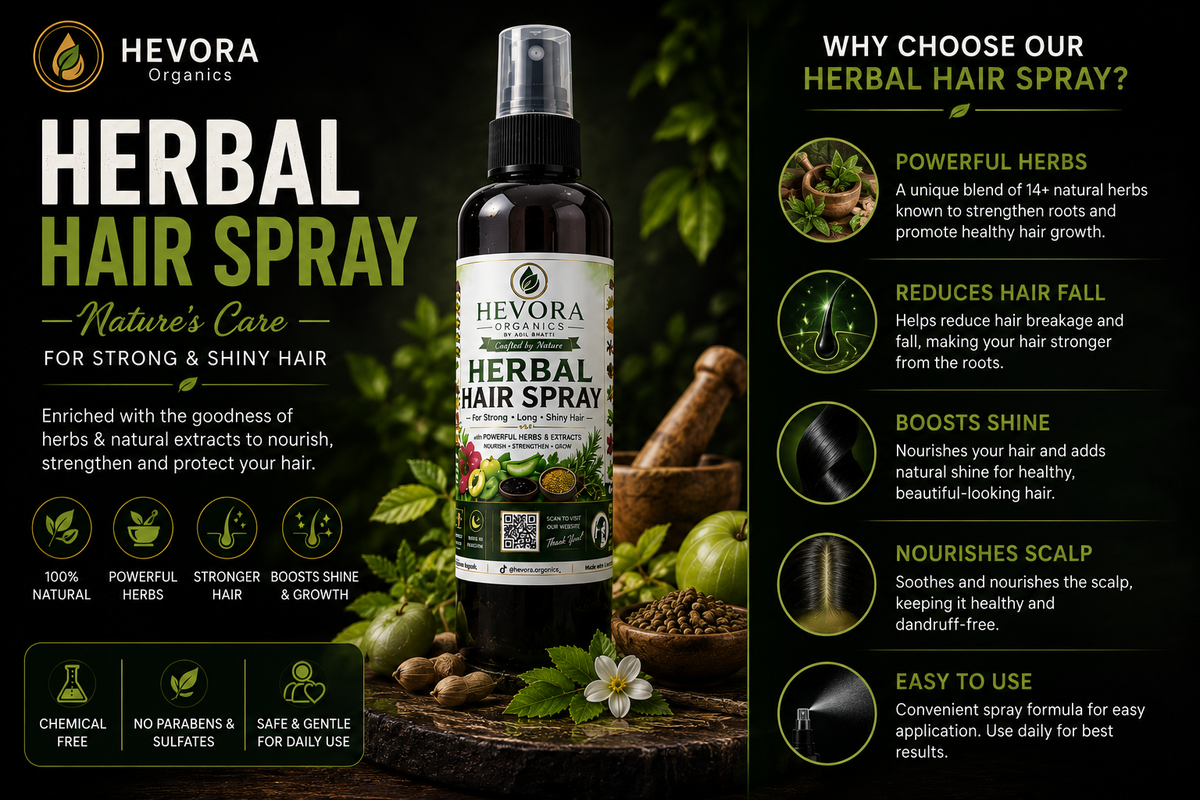 Hevora Organics Herbal Hair Spray - Benefits Infographic