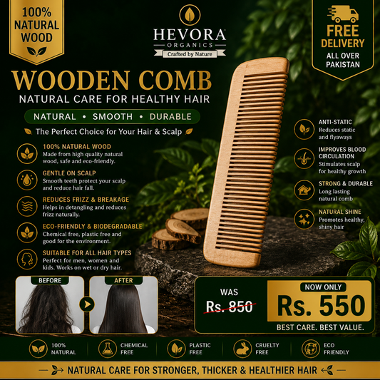 Hevora Organics Wooden Comb - Natural Smooth Durable Before After
