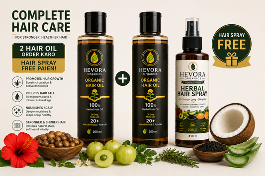 Hevora Complete Hair Care Combo - 2x Hair Oil + Free Herbal Hair Spray
